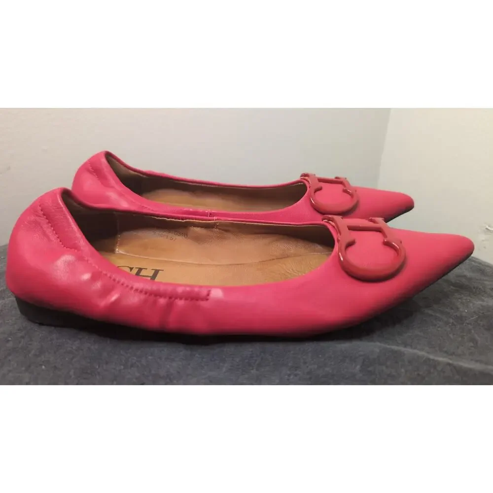 Carolina Herrera Red Pointed Toe CH Logo Flats Size 7.5 Luxury
